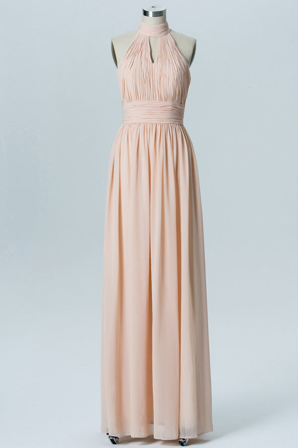 Nude High Halter Keyhole Bridesmaid Dress