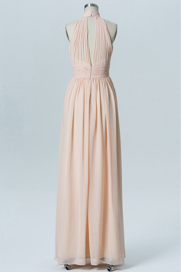 Nude High Halter Keyhole Bridesmaid Dress