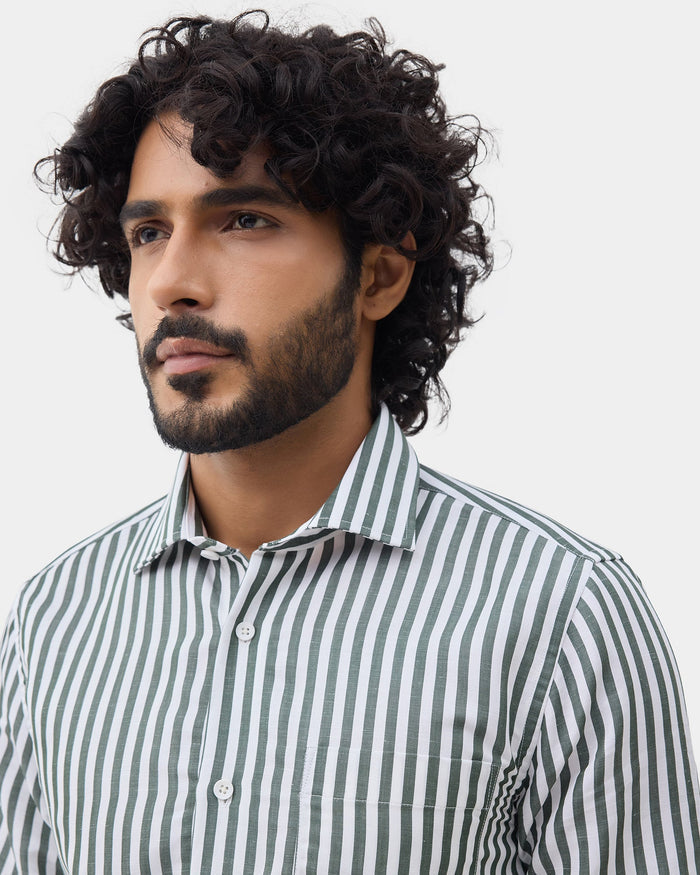 Olive Linen Stripe Shirt - Kylen
