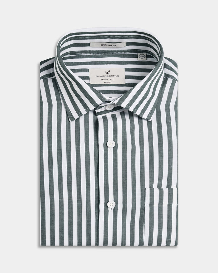 Olive Linen Stripe Shirt - Kylen