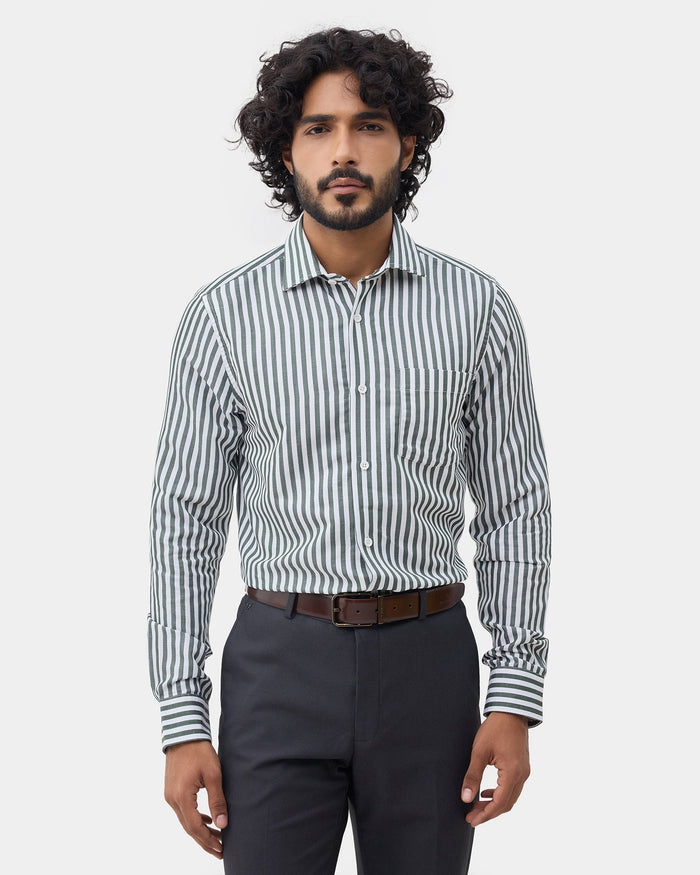 Olive Linen Stripe Shirt - Kylen