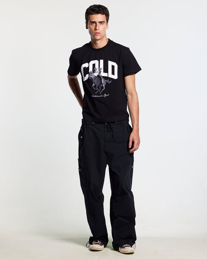 OPERA TEE BLACK - black horse print tee, front view on male model - Cold Culture
