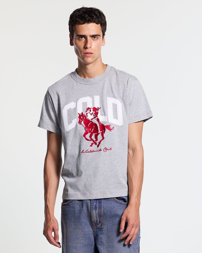 OPERA TEE HEATHER GREY - heather grey horse print tee, front view on male model - Cold Culture