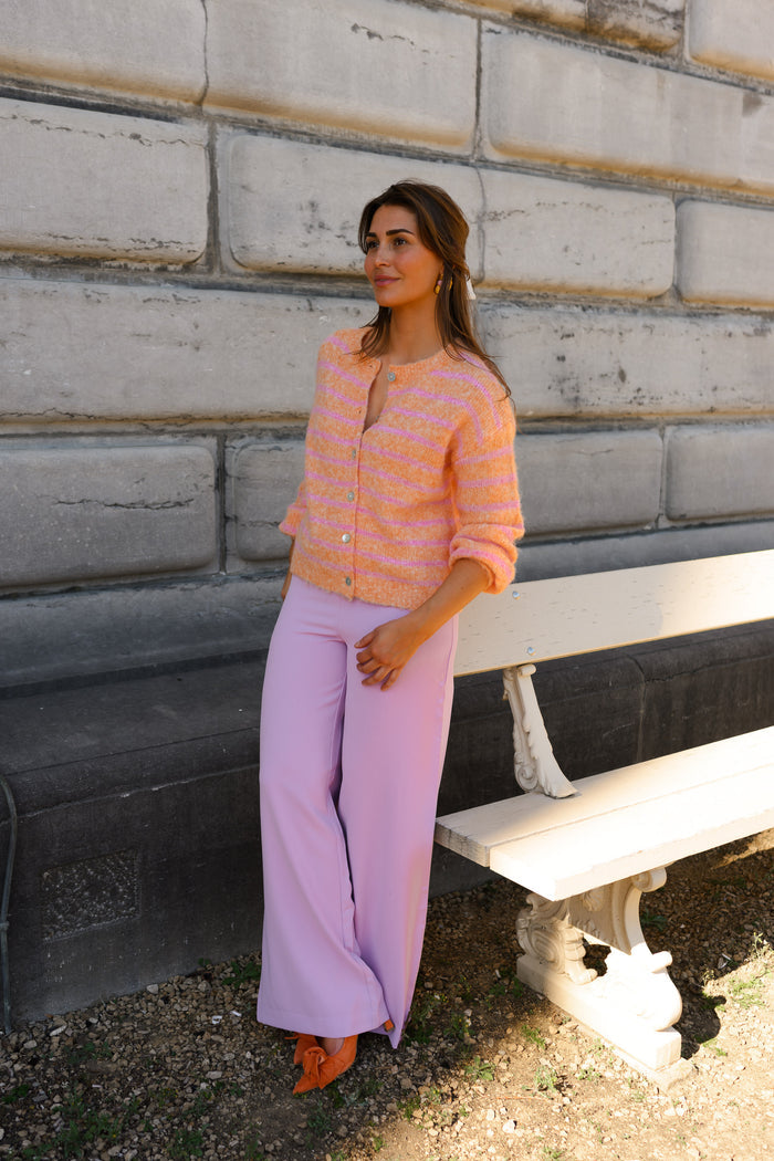 Orange and pink Sego cardigan button detail