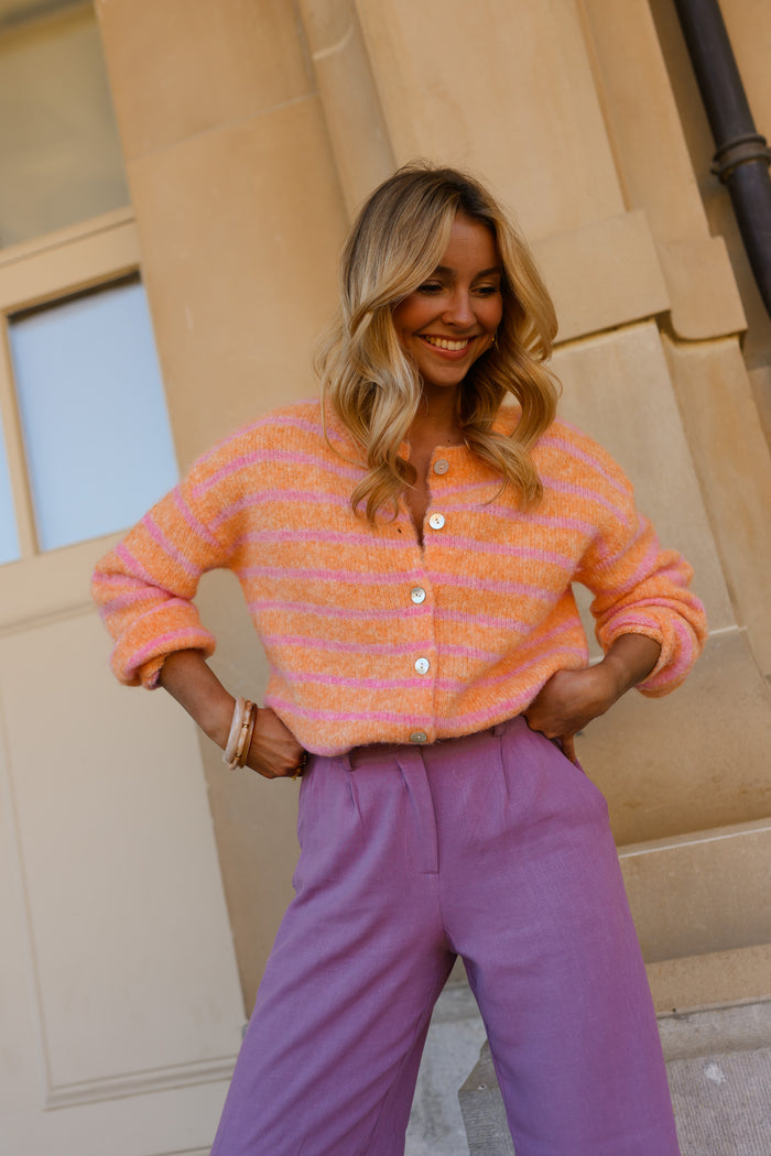 Orange and pink Sego cardigan side view