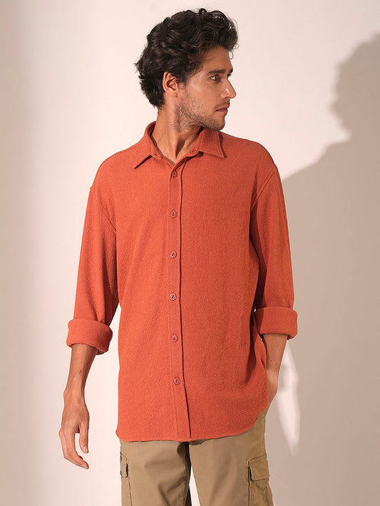 Orange Textured Regular Fit Shirt