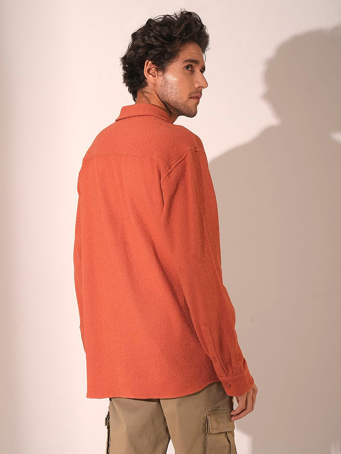 Orange Textured Regular Fit Shirt