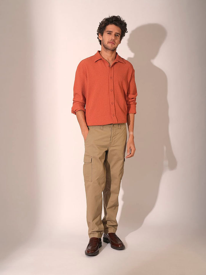 Orange Textured Regular Fit Shirt