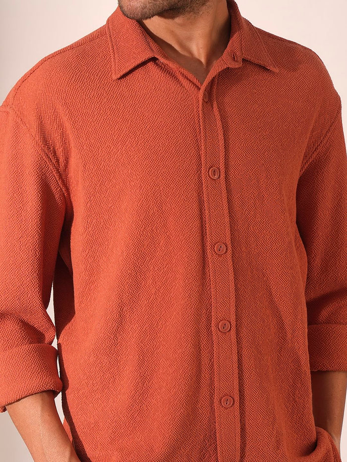 Orange Textured Regular Fit Shirt