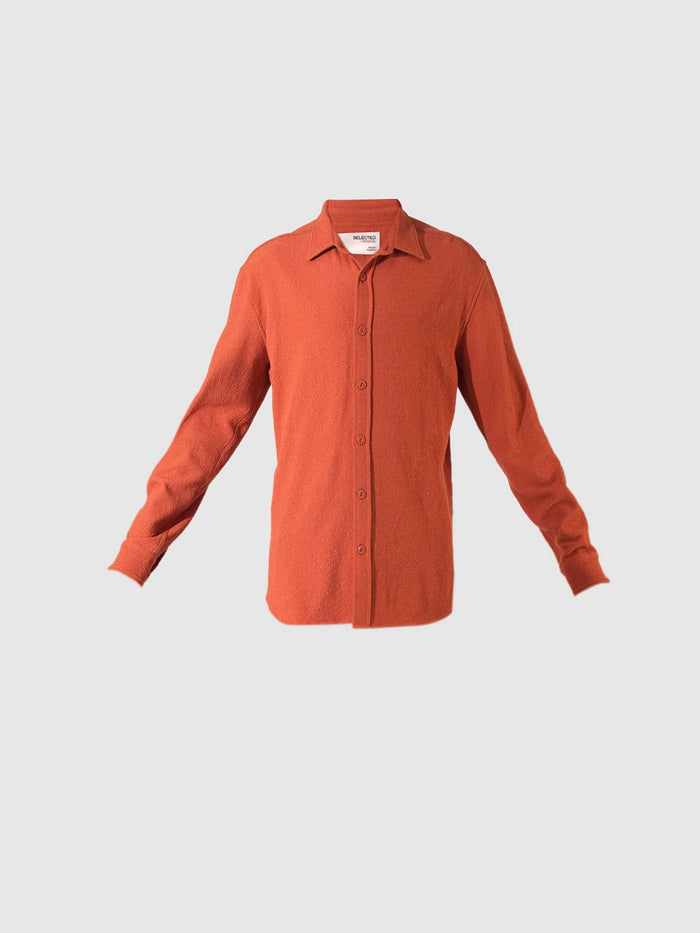 Orange Textured Regular Fit Shirt