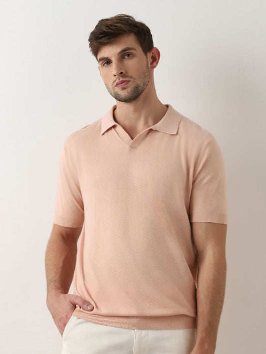 Peach Linen Polo T-shirt