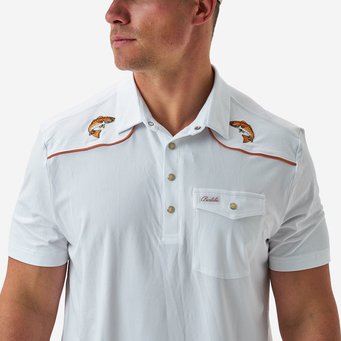 Pearl Snap Performance Polo - Redfish - White