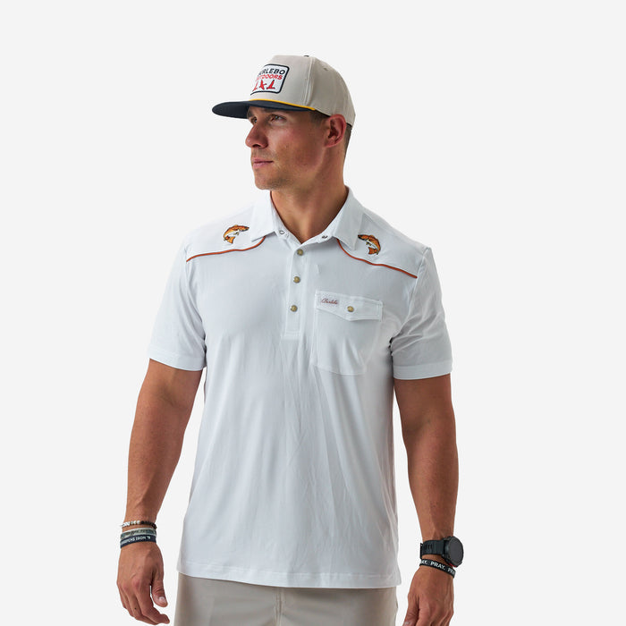 Pearl Snap Performance Polo - Redfish - White