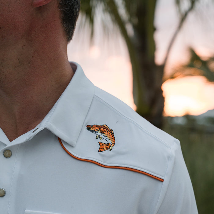 Pearl Snap Performance Polo - Redfish - White