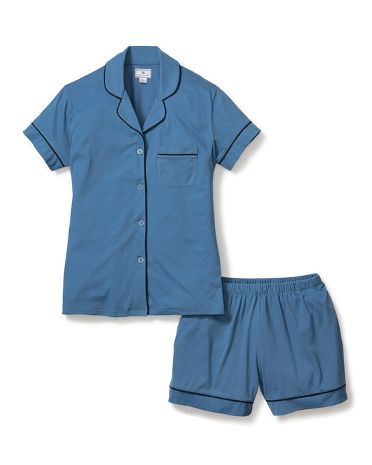 Blue pajama set with shorts on a white background | Lead
