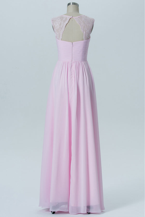 Pink Lace Straps Cutout Back Bridesmaid Dress