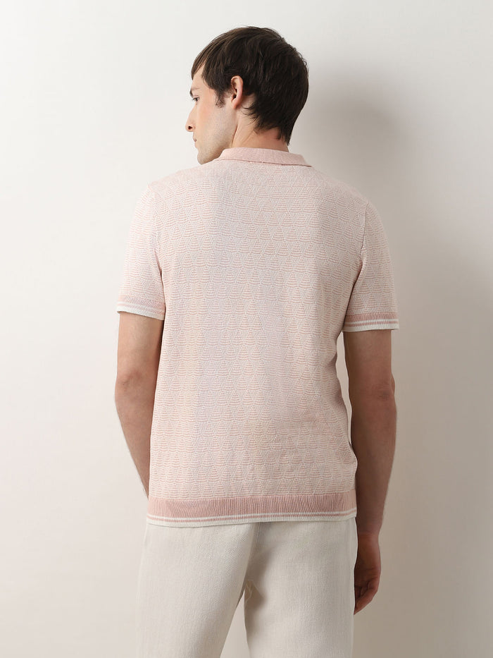 Pink Printed Knit Polo T-shirt