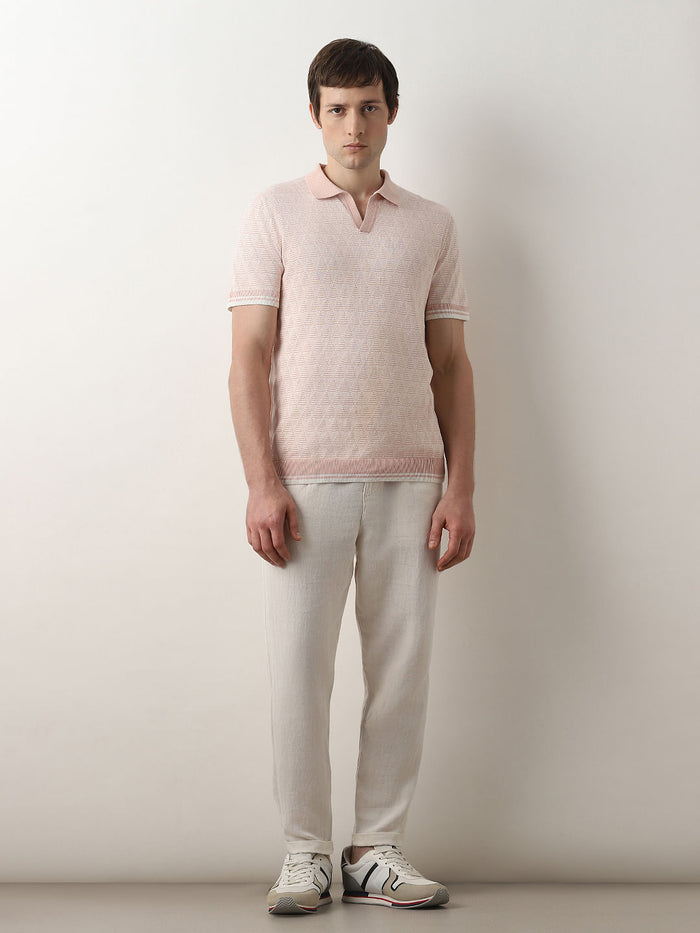 Pink Printed Knit Polo T-shirt