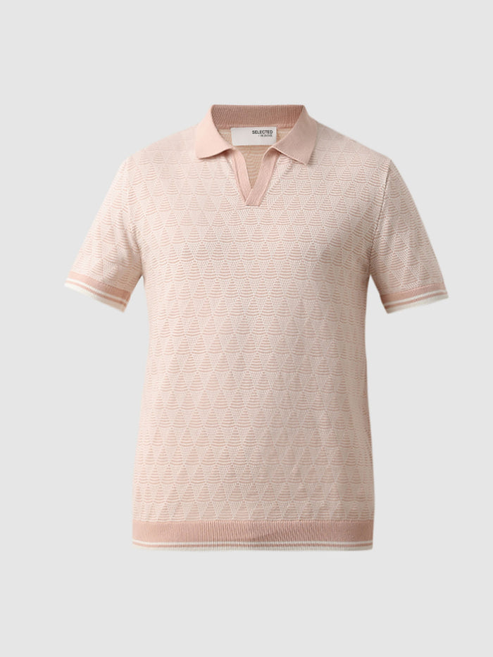 Pink Printed Knit Polo T-shirt