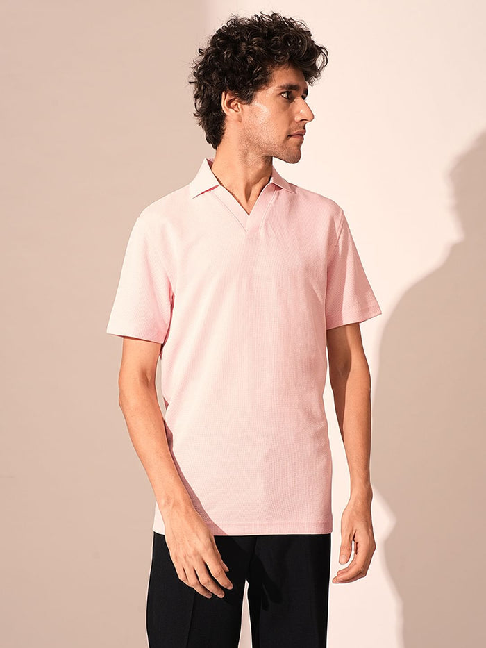 Pink Split Neck Regular Fit Polo