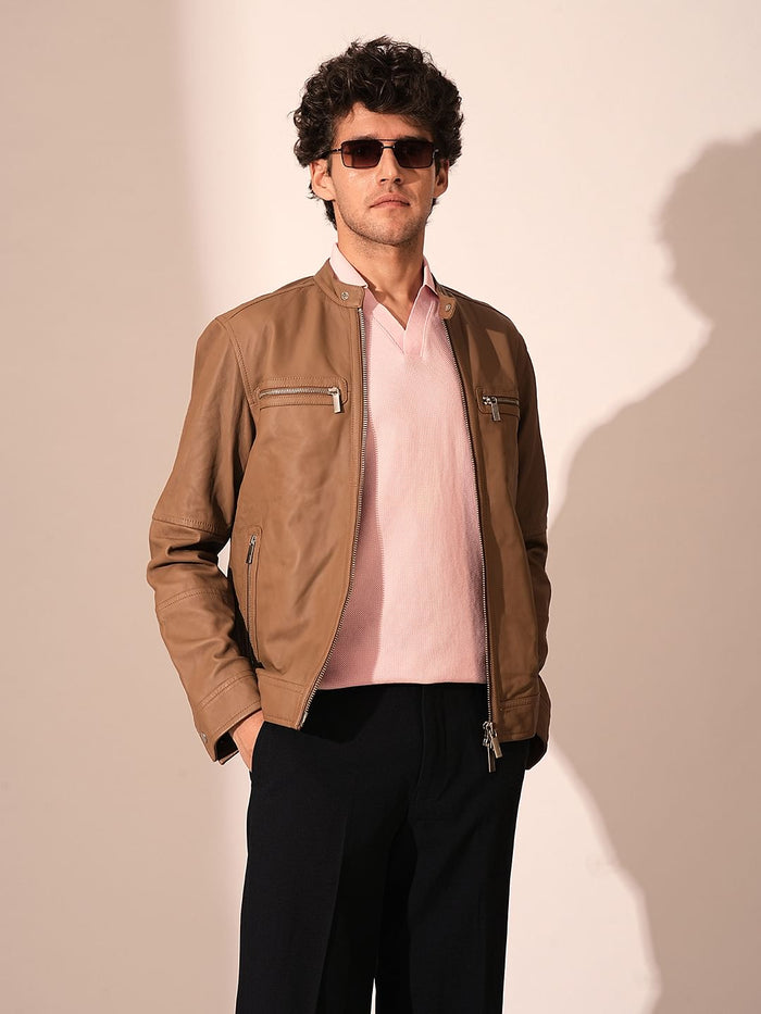 Pink Split Neck Regular Fit Polo