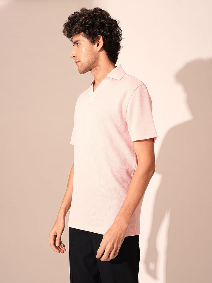 Pink Split Neck Regular Fit Polo