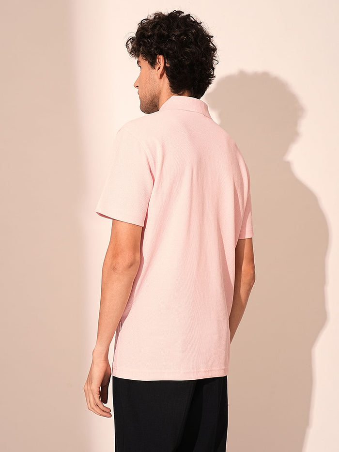 Pink Split Neck Regular Fit Polo