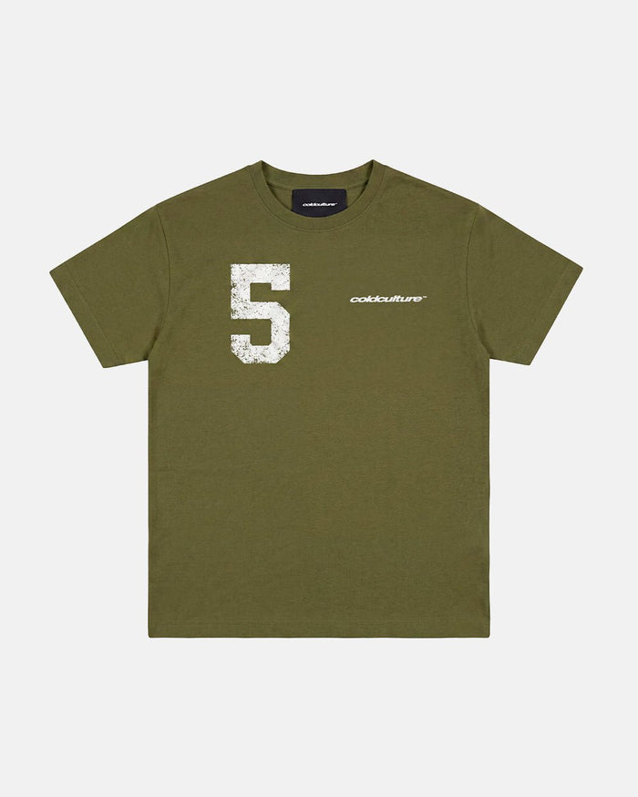 PUMPING TEE GREEN - olive green graphic print tee, front view - Cold Culture