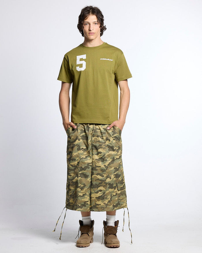 PUMPING TEE GREEN - olive green graphic print tee, front view on male model - Cold Culture