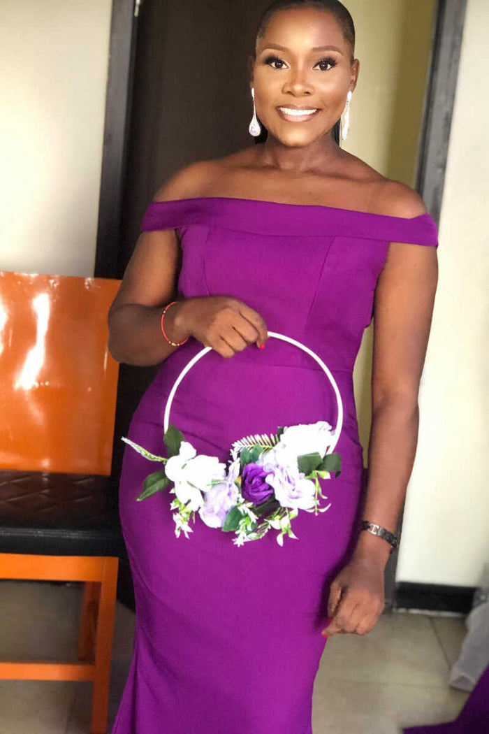 Purple Off-the-Shoulder Mermaid Long Bridesmaid Dress