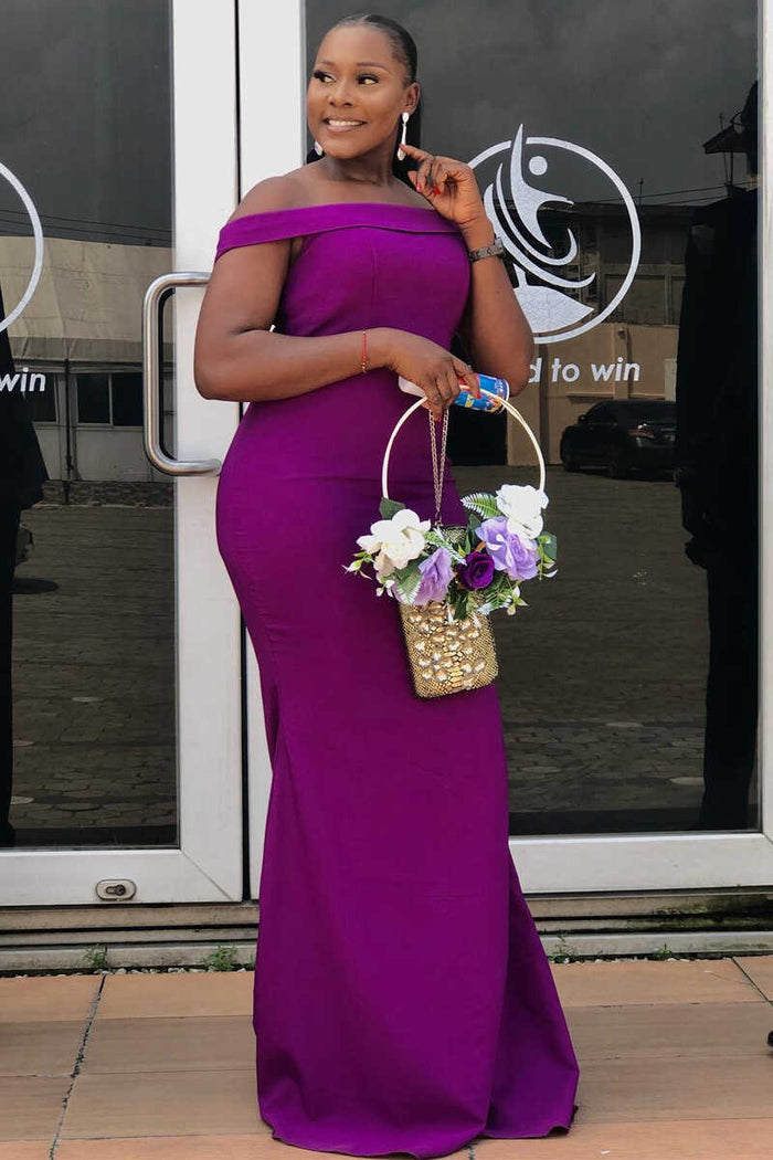 Purple Off-the-Shoulder Mermaid Long Bridesmaid Dress