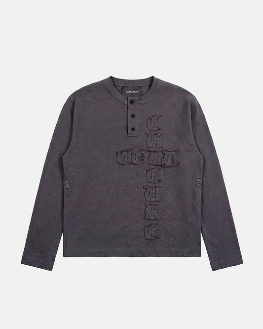 RAW STATE LONGSLEEVE GREY - grey henley longsleeve tee, front view - Cold Culture