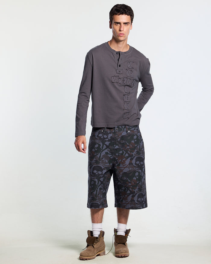 RAW STATE LONGSLEEVE GREY - grey henley longsleeve tee, front view on male model - Cold Culture