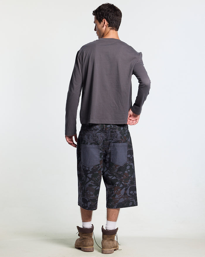 RAW STATE LONGSLEEVE GREY - grey henley longsleeve tee, back view on male model - Cold Culture