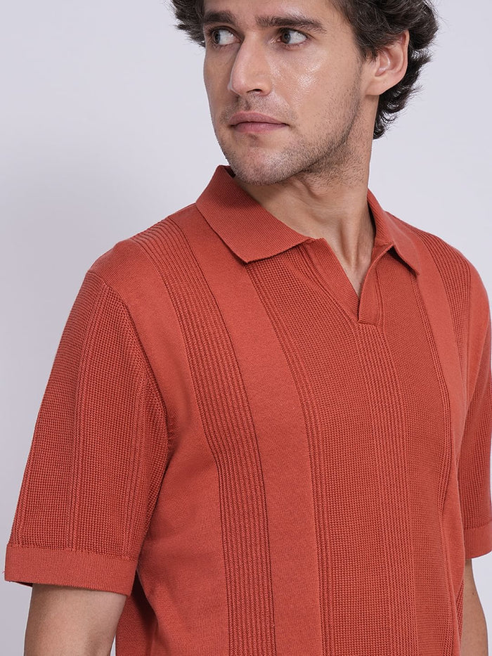 Red Structured Knit Organic Cotton Polo