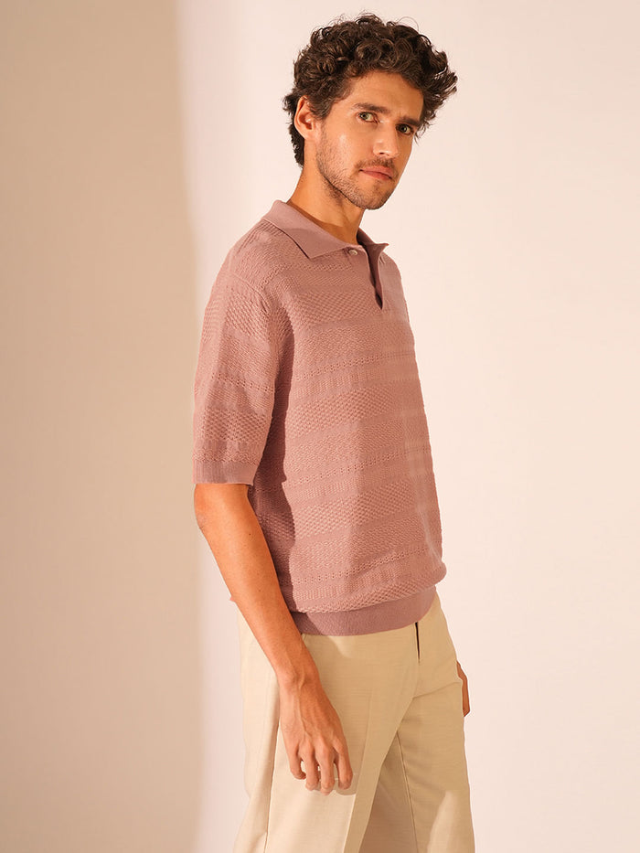 Red Structured Knitted Polo