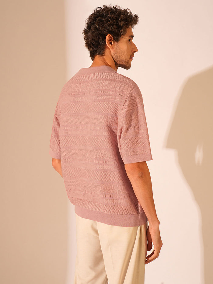 Red Structured Knitted Polo