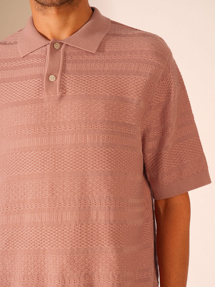 Red Structured Knitted Polo