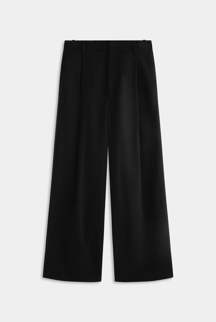 Relaxed Pleated Cotton Twill Trouser - Black
