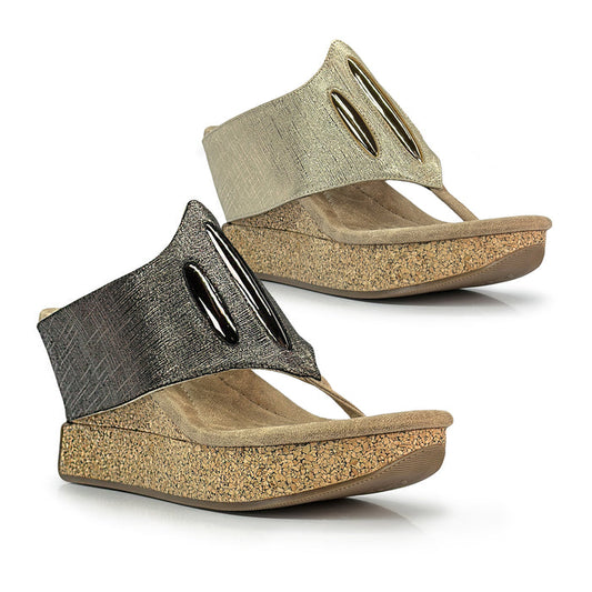 Reversable wedge sandals, gold and pewter shoes 241300-01-Elva-000