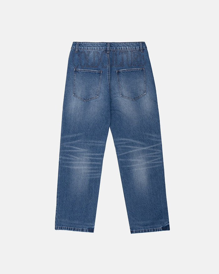 REVERSED V1 REGULAR PANTS MEDIUM DENIM - medium blue denim pants, back view - Cold Culture