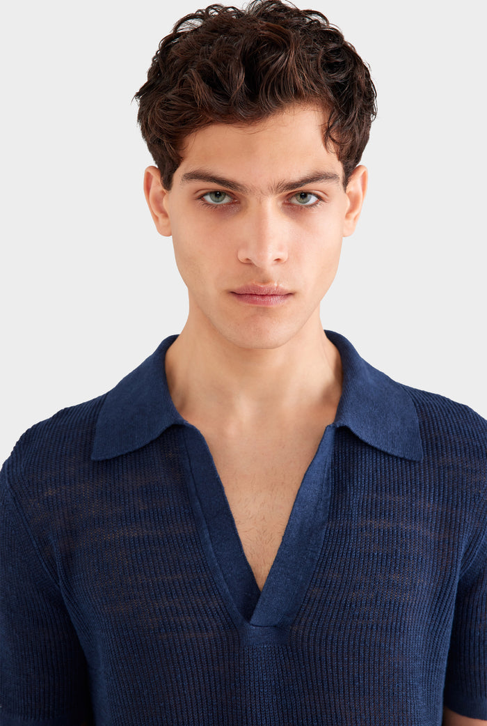 Rib Knit Open Neck Polo 2.0 - Navy