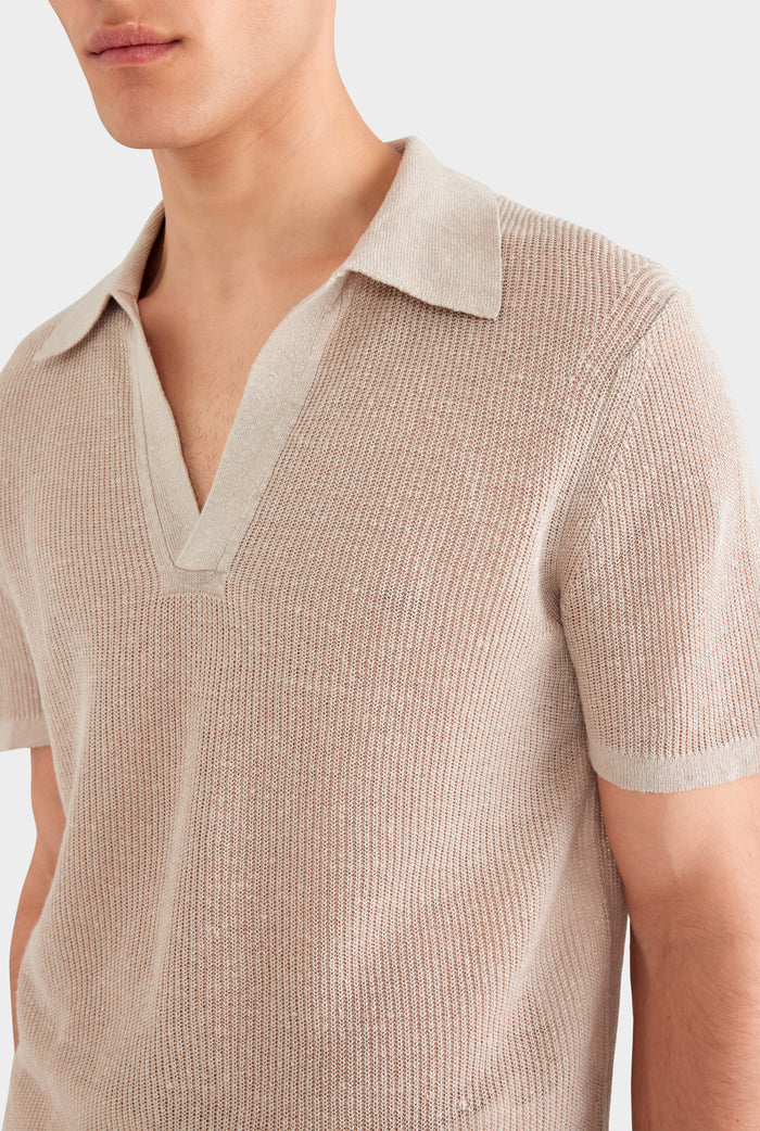 Rib Knit Open Neck Polo 2.0 - Taupe