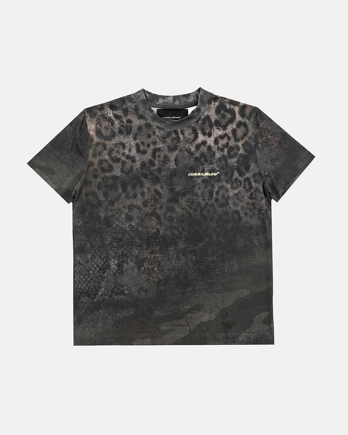 RICH FARMER TEE LEOPARD - washed leopard print tee, front view - Cold Culture