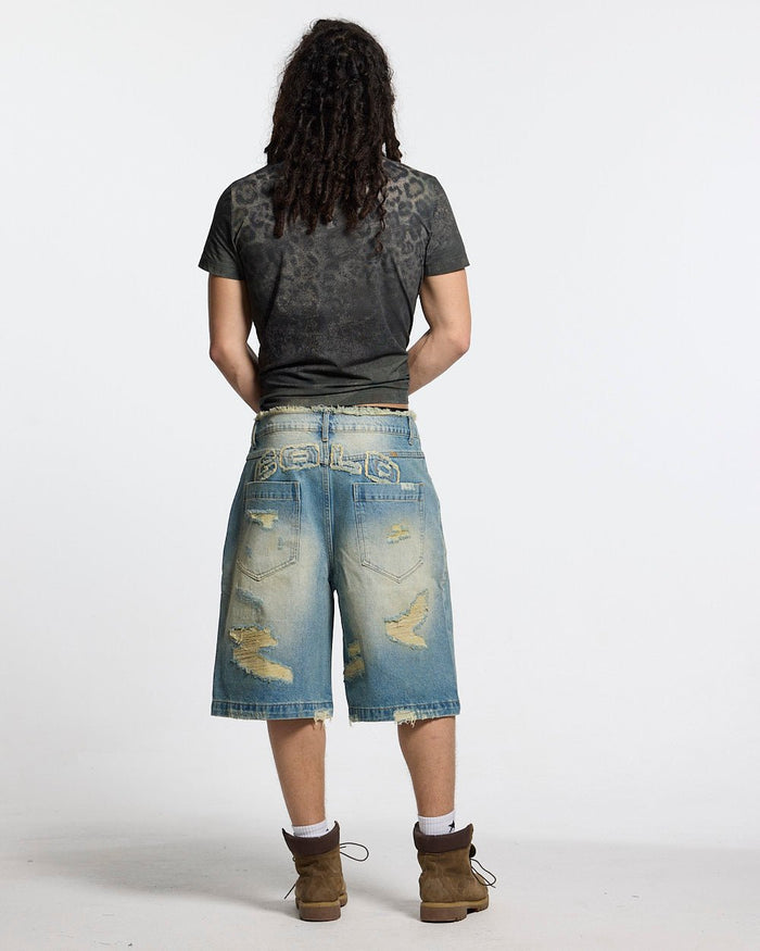RICH FARMER TEE LEOPARD - washed leopard print tee, back view on male model - Cold Culture