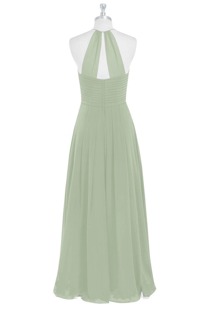 Sage Green Halter A-Line Long Bridesmaid Dress