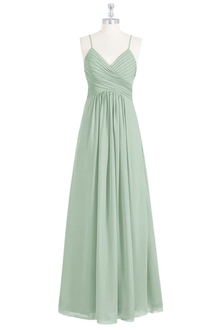 Sage Green Spaghetti Straps Backless Long Bridesmaid Dress