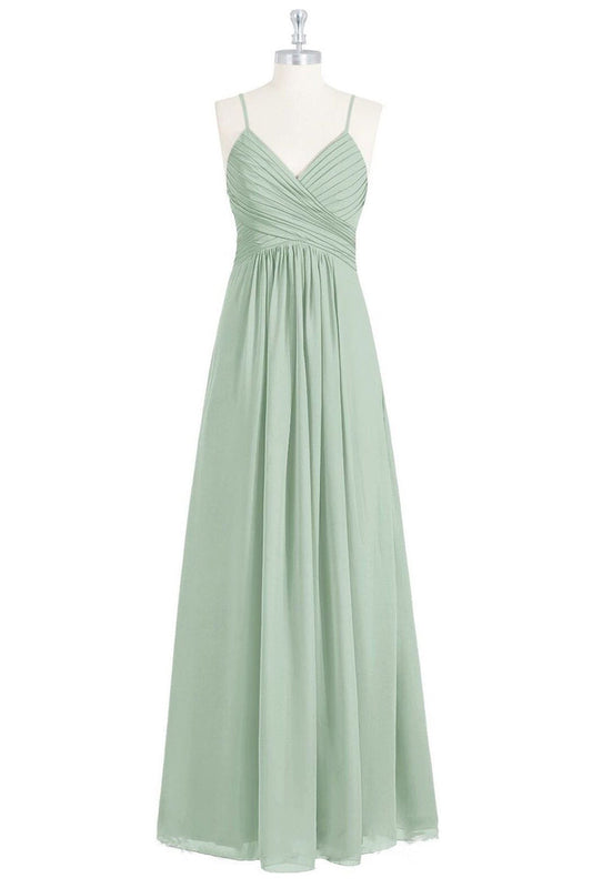 Sage Green Spaghetti Straps Backless Long Bridesmaid Dress