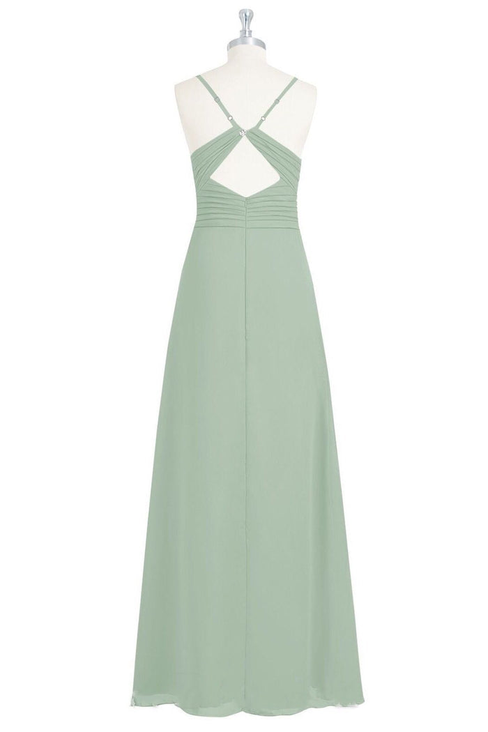 Sage Green Spaghetti Straps Backless Long Bridesmaid Dress