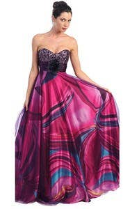 SALE- Abstract Print Full Skirt and Flower Accent Prom